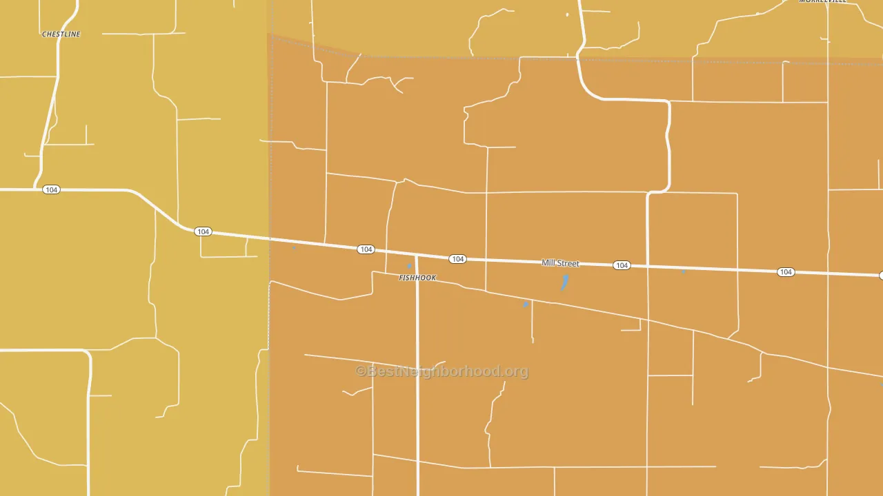 Map of the best neighborhoods in the Fishhook area, with better matches in green and worse matches in red