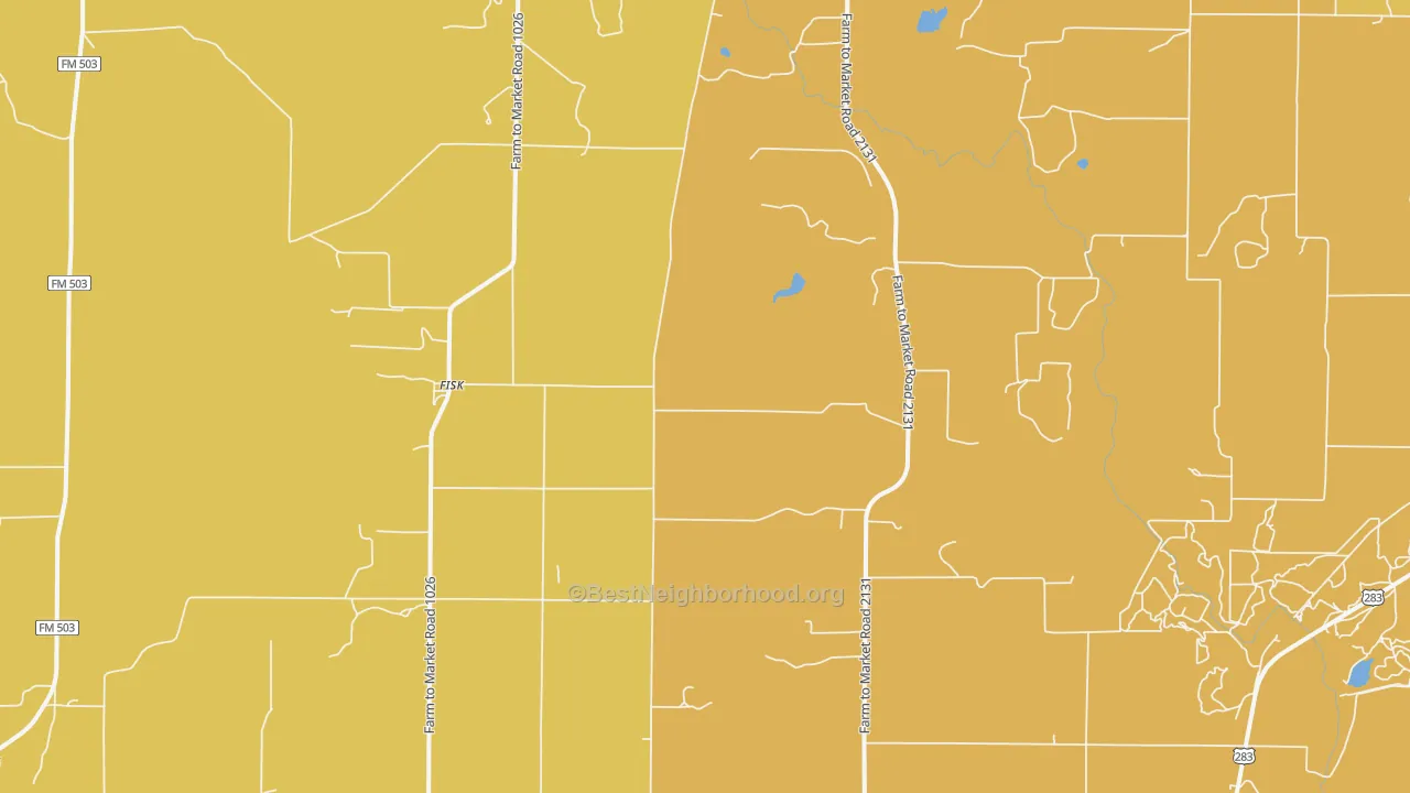 Map of the best neighborhoods in the Fisk area, with better matches in green and worse matches in red