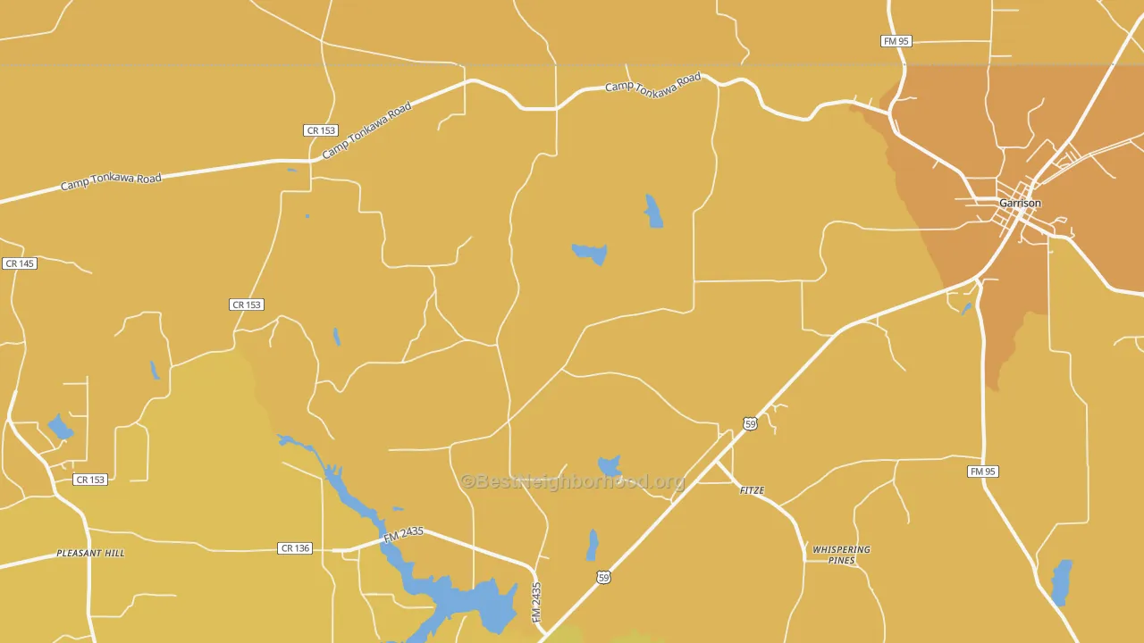 Map of the best neighborhoods in the Fitze area, with better matches in green and worse matches in red