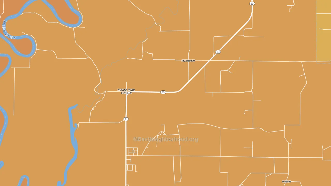 Map of the best neighborhoods in the Fitzhugh area, with better matches in green and worse matches in red