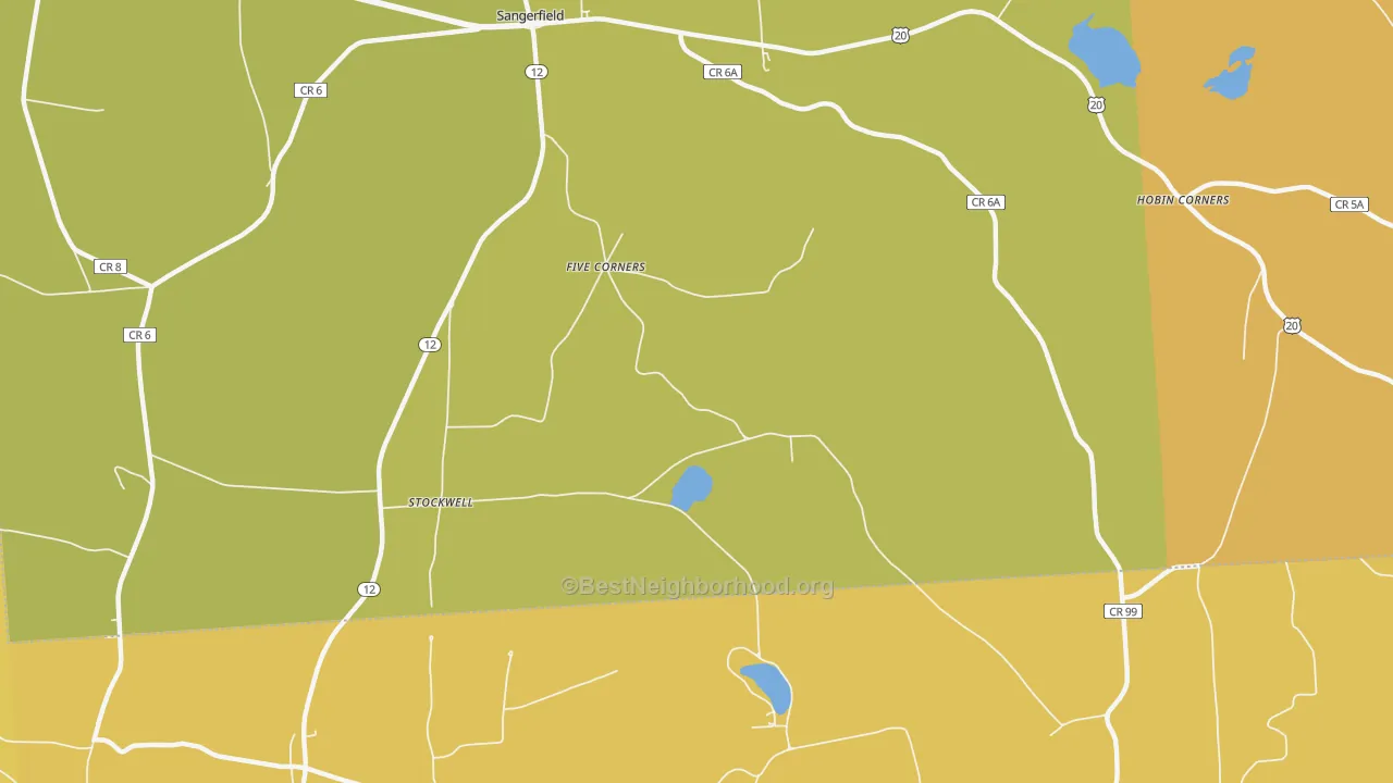 Map of the best neighborhoods in the Five Corners area, with better matches in green and worse matches in red