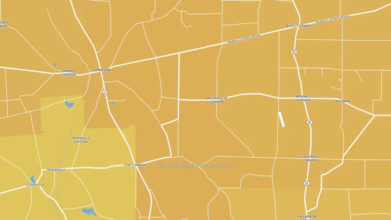 Map of the best neighborhoods in the Five Corners area, with better matches in green and worse matches in red