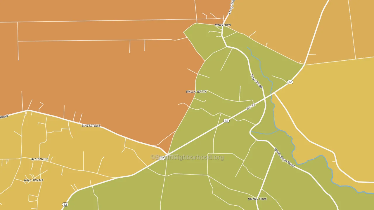 Map of the best neighborhoods in the Five Points area, with better matches in green and worse matches in red