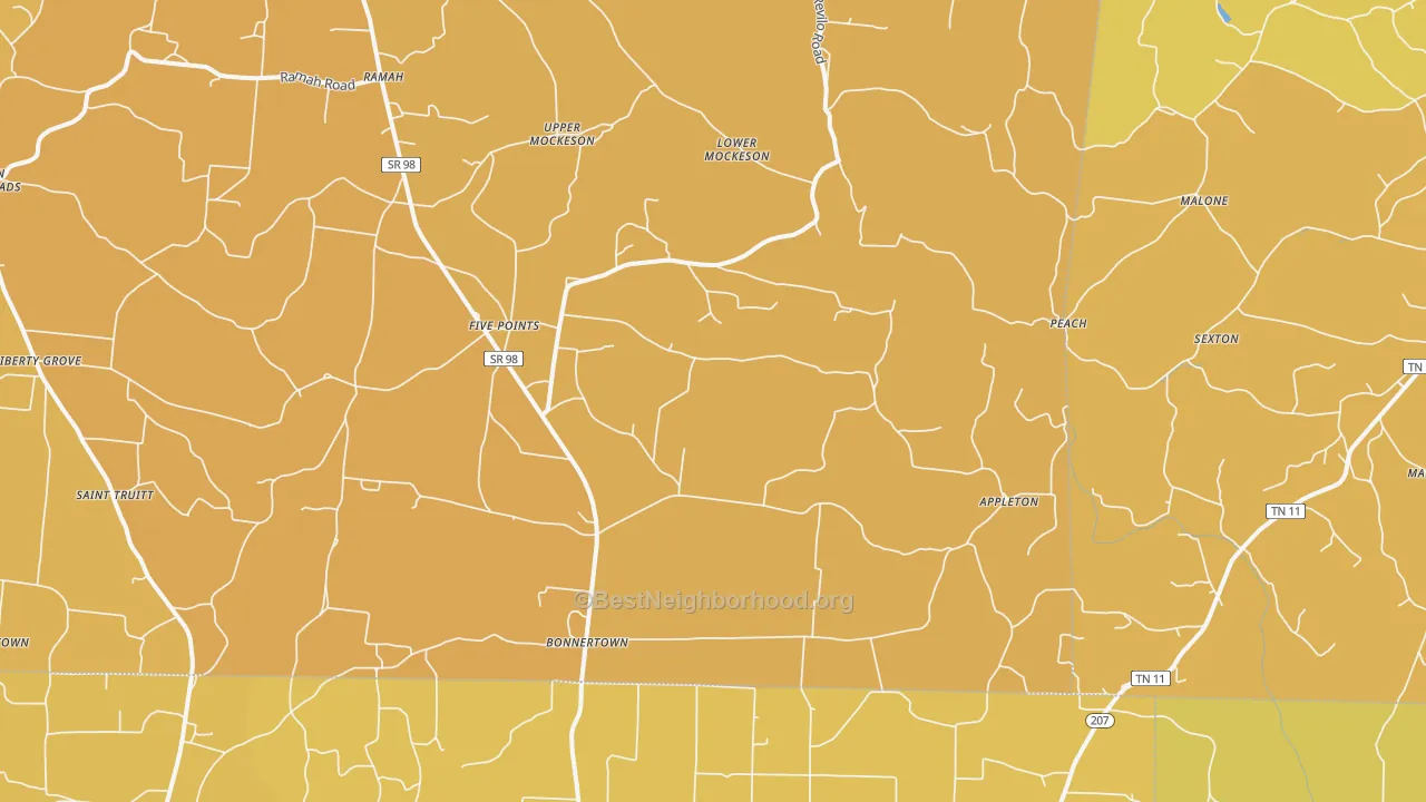 Map of the best neighborhoods in the Five Points area, with better matches in green and worse matches in red