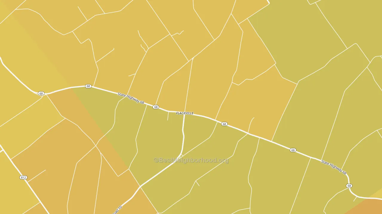 Map of the best neighborhoods in the Flackville area, with better matches in green and worse matches in red