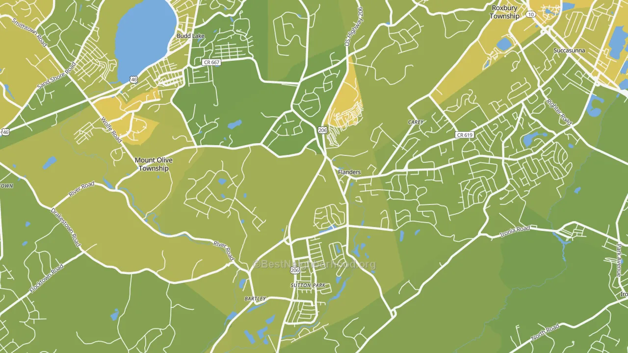 Map of the best neighborhoods in the Flanders area, with better matches in green and worse matches in red