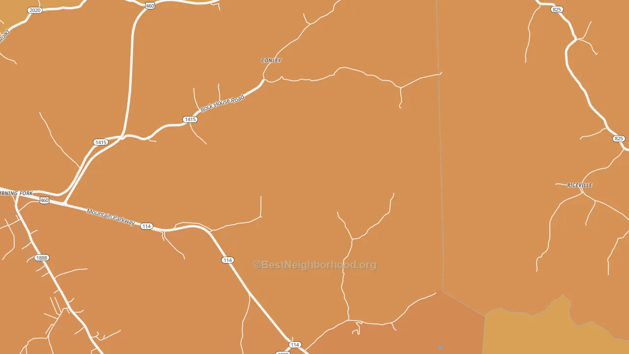 Map of the best neighborhoods in the Flat Fork area, with better matches in green and worse matches in red