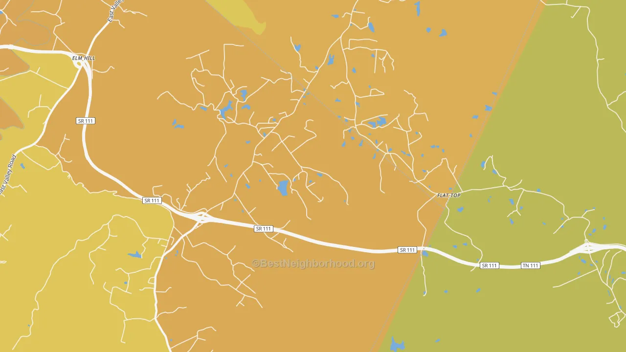Map of the best neighborhoods in the Flattop area, with better matches in green and worse matches in red