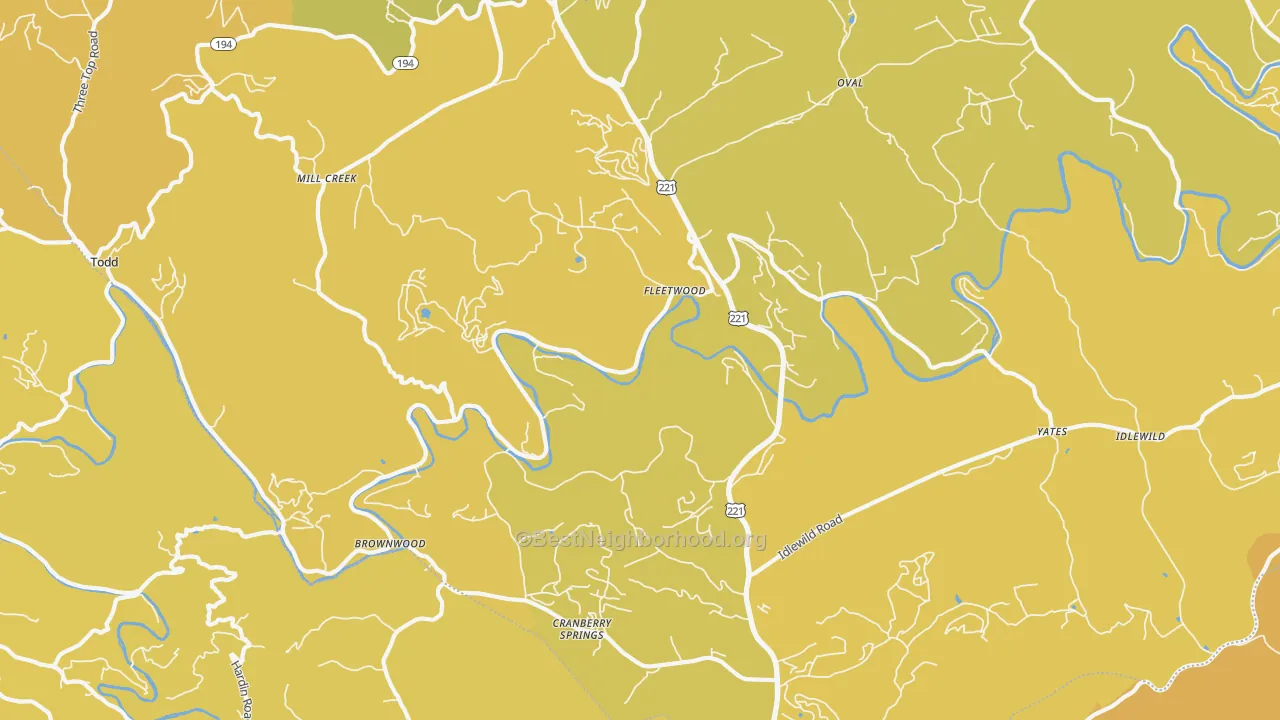 Map of the best neighborhoods in the Fleetwood area, with better matches in green and worse matches in red