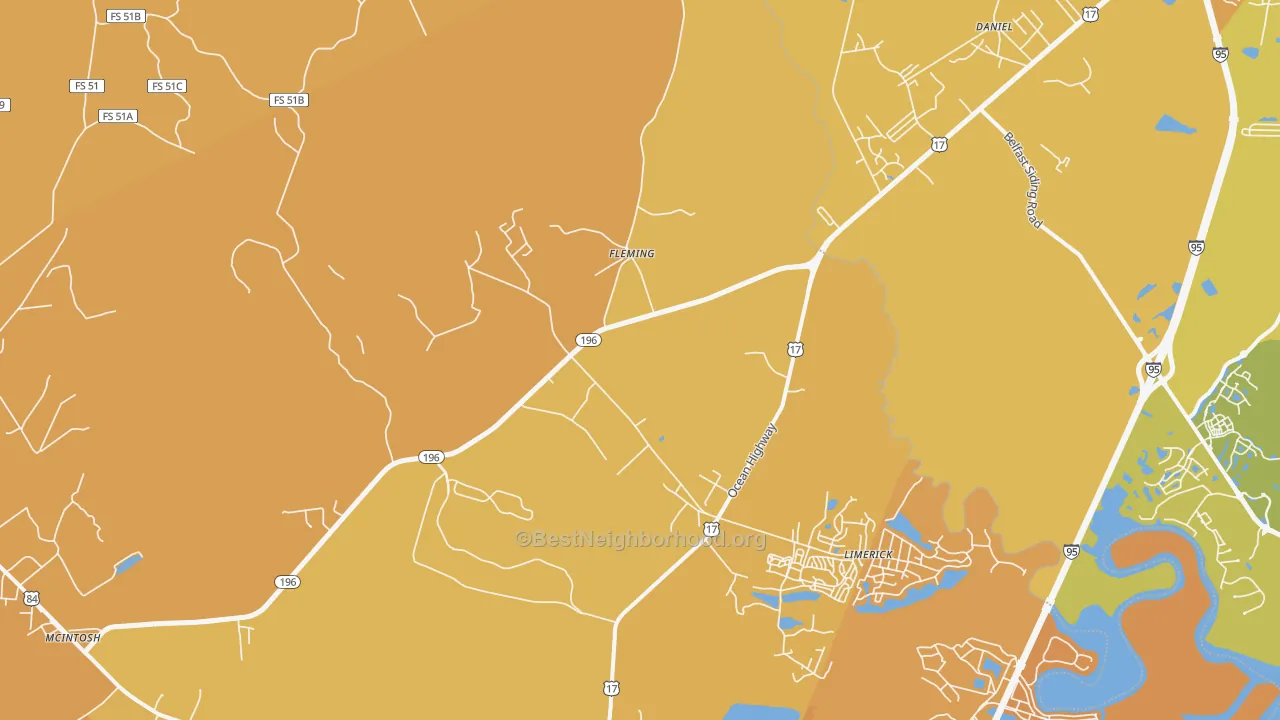 Map of the best neighborhoods in the Fleming area, with better matches in green and worse matches in red