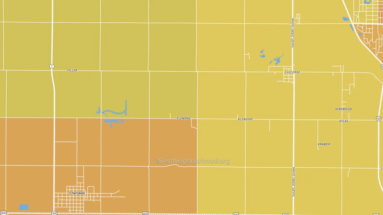 Map of the best neighborhoods in the Fleming area, with better matches in green and worse matches in red