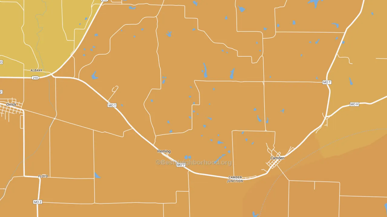 Map of the best neighborhoods in the Fleming area, with better matches in green and worse matches in red
