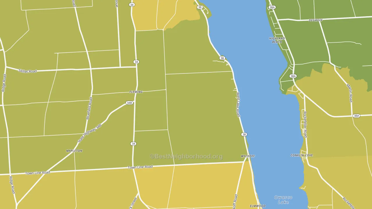 Map of the best neighborhoods in the Fleming area, with better matches in green and worse matches in red