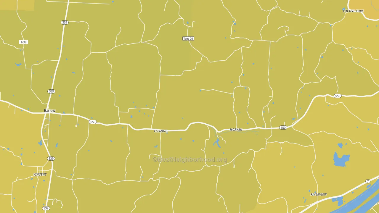 Map of the best neighborhoods in the Fleming area, with better matches in green and worse matches in red
