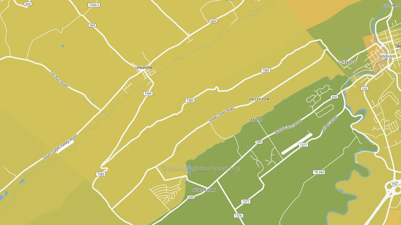 Map of the best neighborhoods in the Fleming area, with better matches in green and worse matches in red