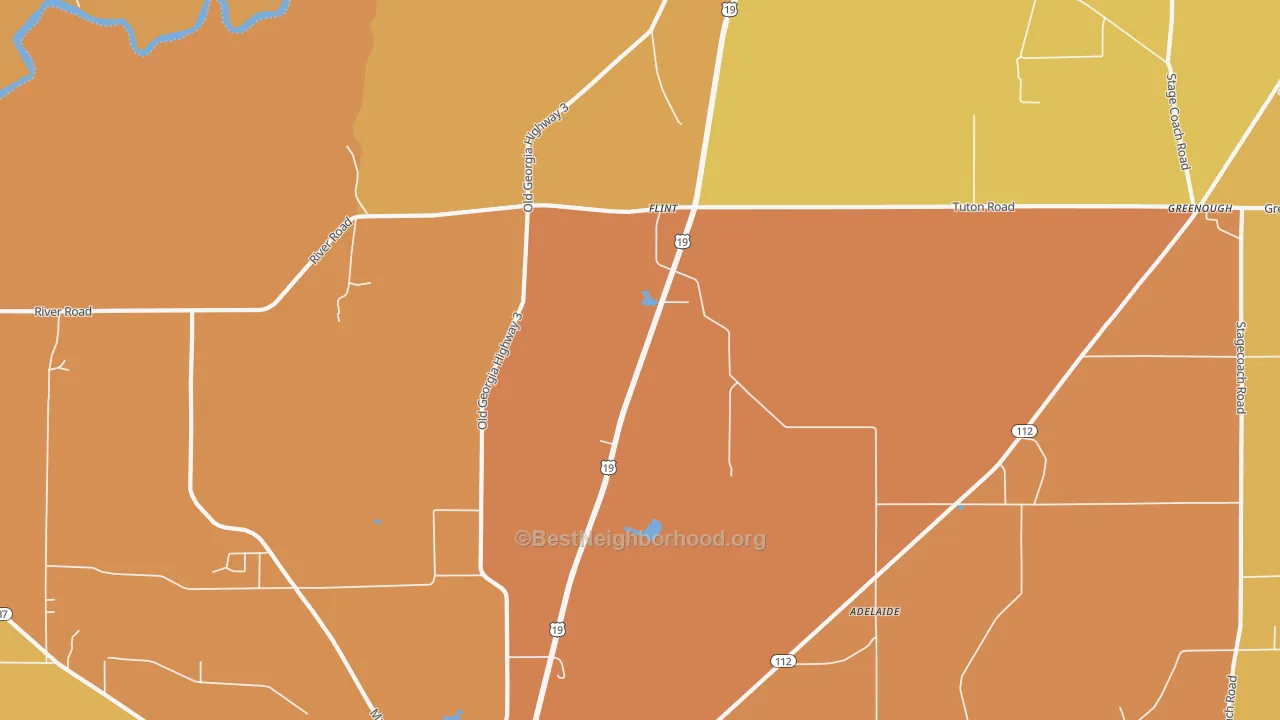 Map of the best neighborhoods in the Flint area, with better matches in green and worse matches in red