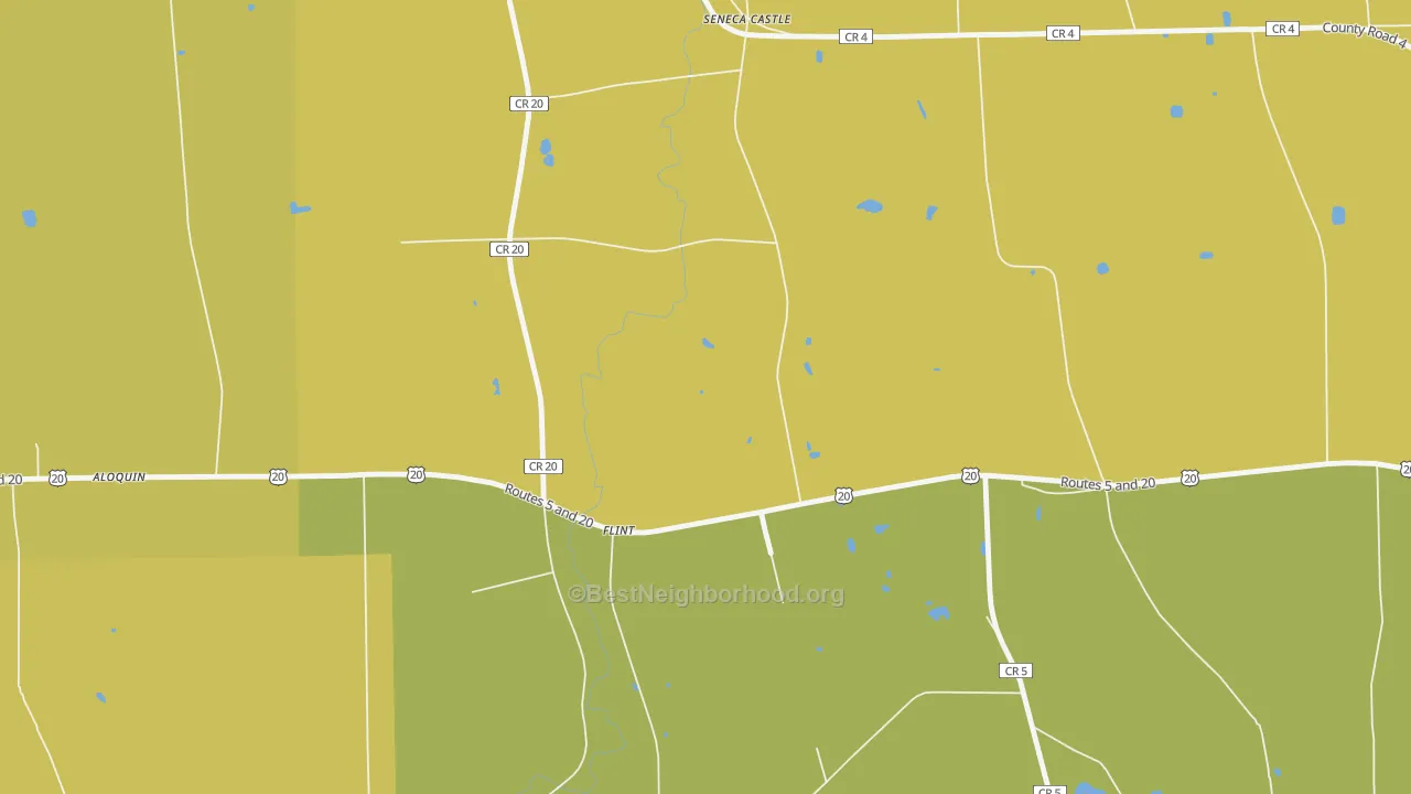 Map of the best neighborhoods in the Flint area, with better matches in green and worse matches in red