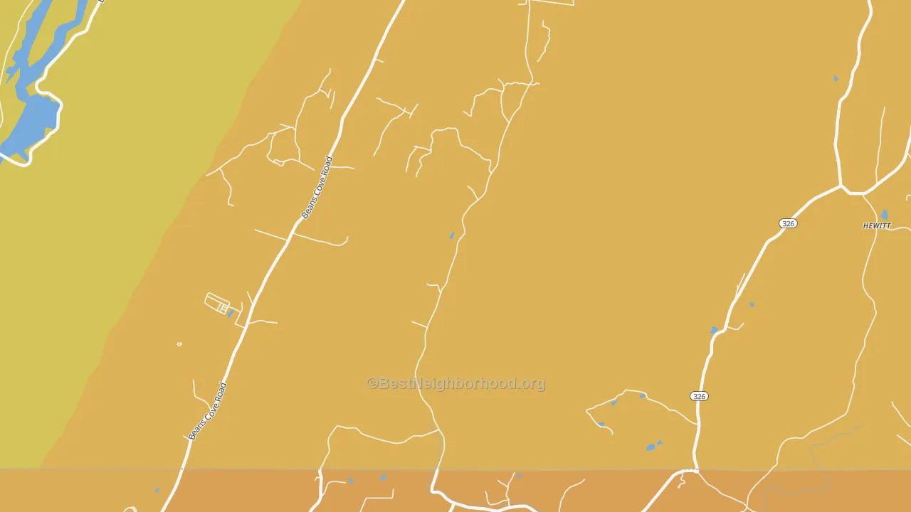 Map of the best neighborhoods in the Flintstone area, with better matches in green and worse matches in red