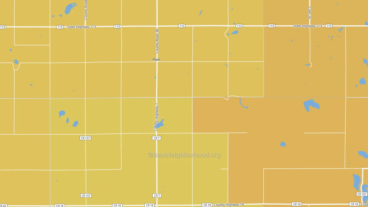 Map of the best neighborhoods in the Flom area, with better matches in green and worse matches in red