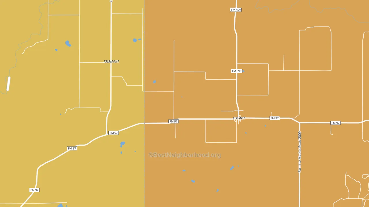 Map of the best neighborhoods in the Flomot area, with better matches in green and worse matches in red