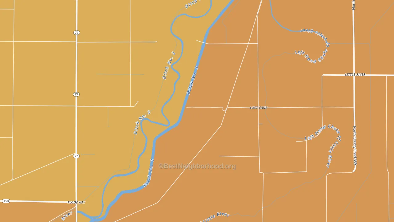 Map of the best neighborhoods in the Floodway area, with better matches in green and worse matches in red