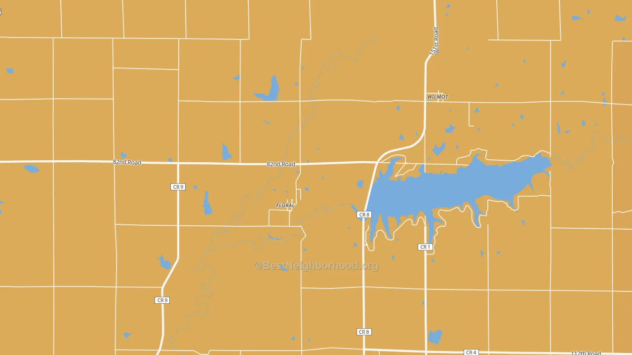Map of the best neighborhoods in the Floral area, with better matches in green and worse matches in red