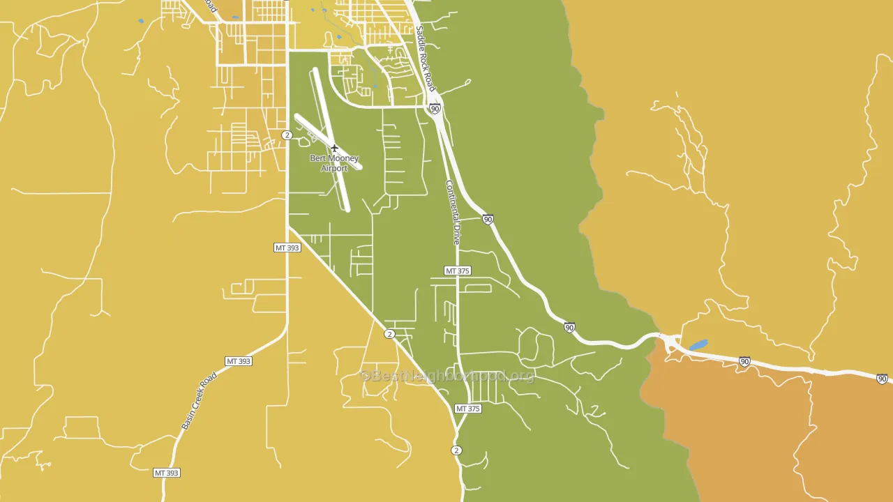 Map of the best neighborhoods in the Floral Park area, with better matches in green and worse matches in red