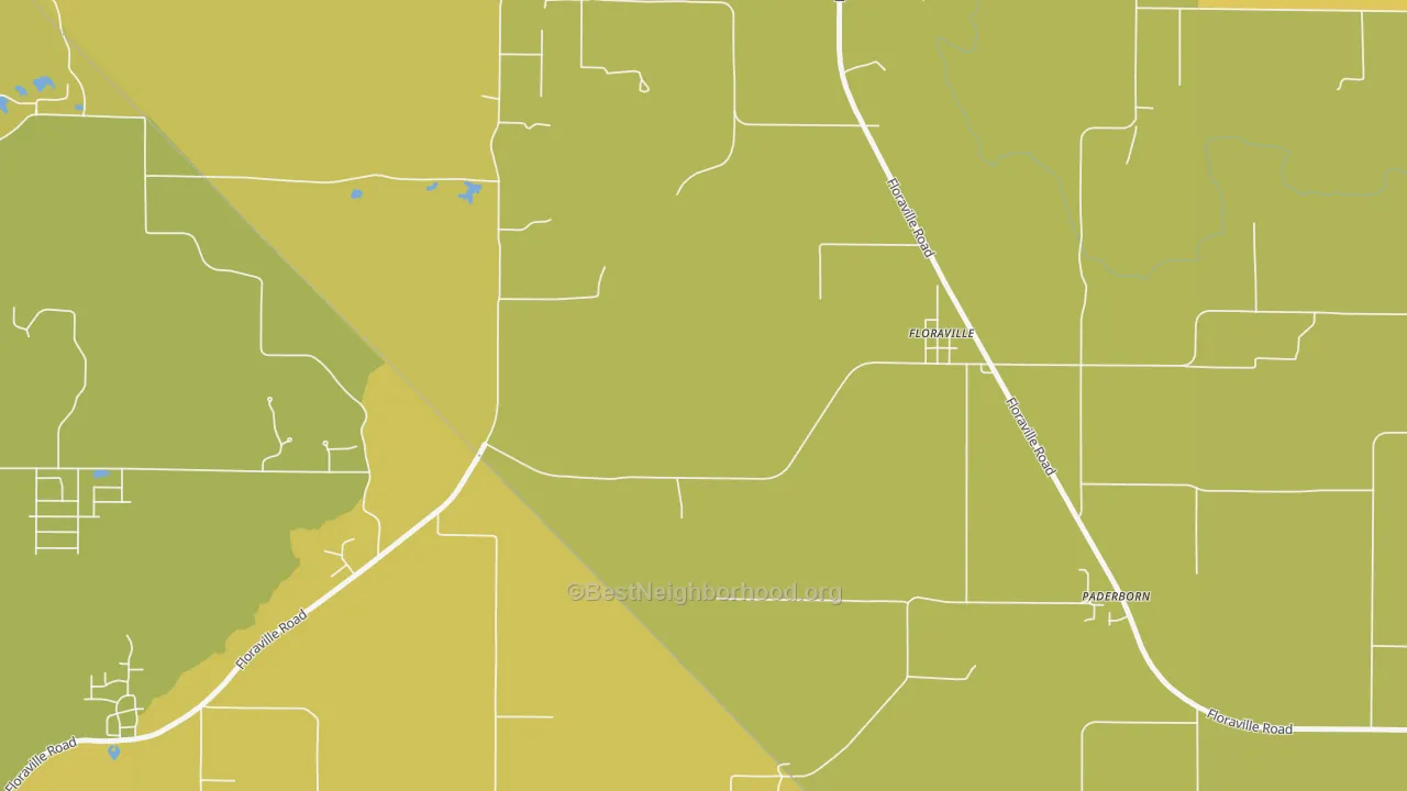 Map of the best neighborhoods in the Floraville area, with better matches in green and worse matches in red