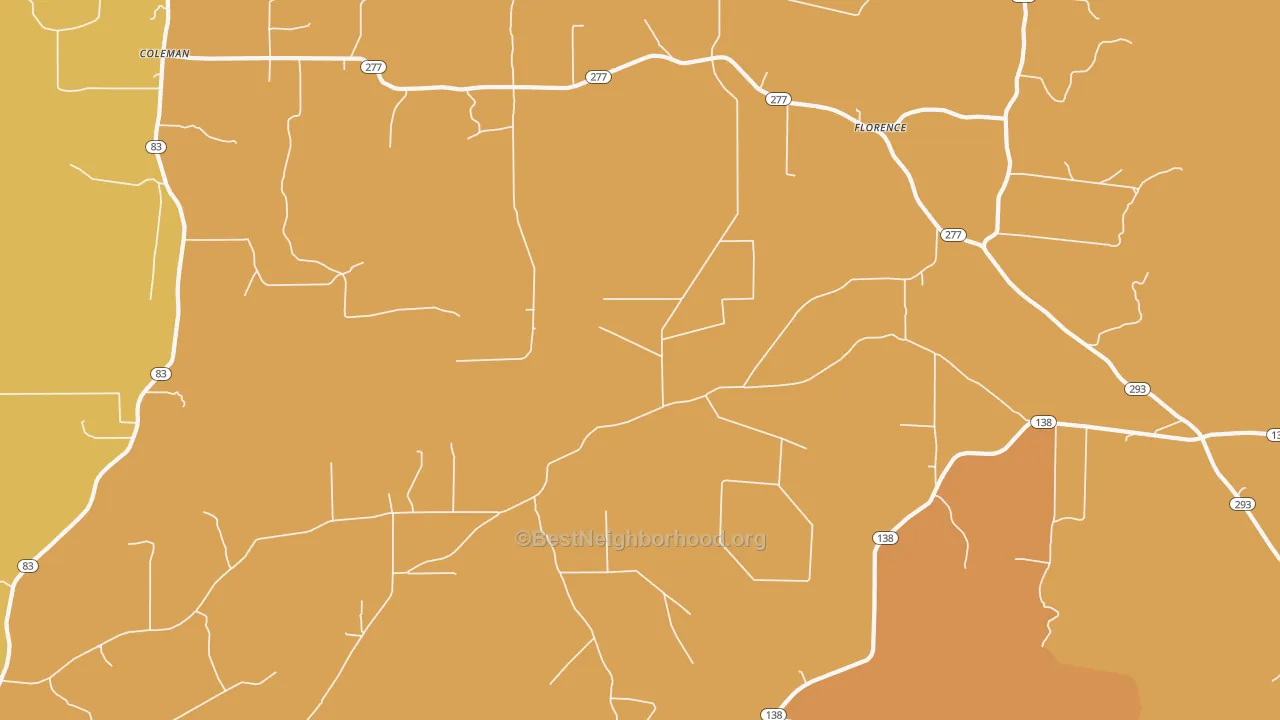 Map of the best neighborhoods in the Florence area, with better matches in green and worse matches in red