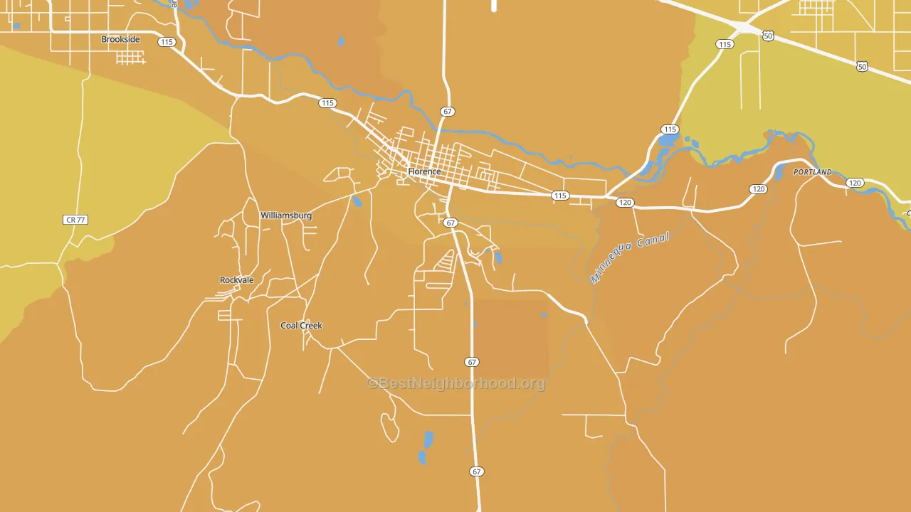 Map of the best neighborhoods in the Florence area, with better matches in green and worse matches in red