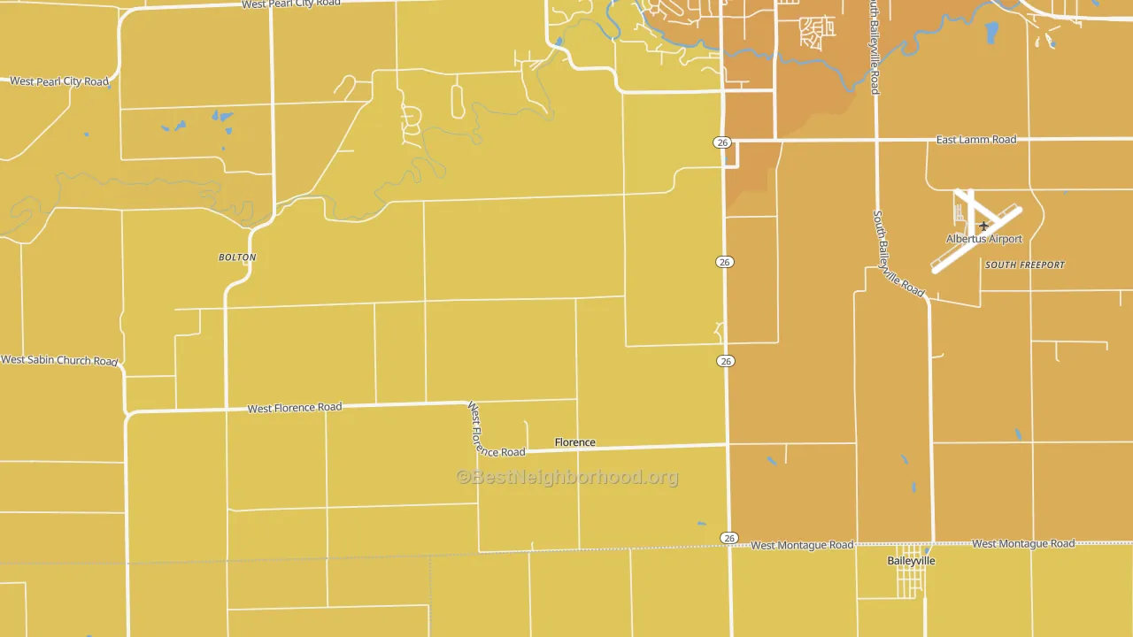 Map of the best neighborhoods in the Florence area, with better matches in green and worse matches in red