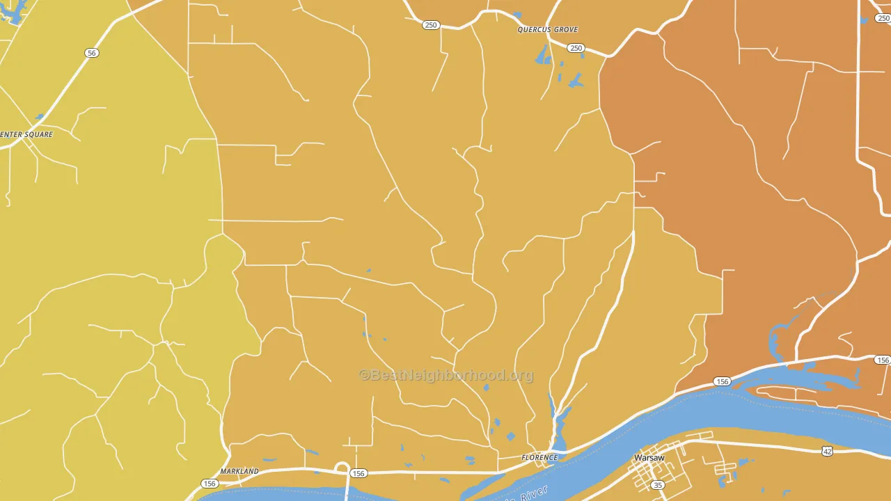 Map of the best neighborhoods in the Florence area, with better matches in green and worse matches in red