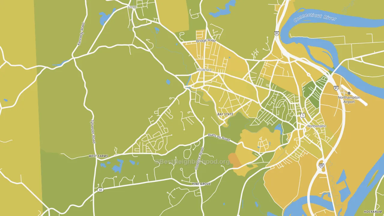 Map of the best neighborhoods in the Florence area, with better matches in green and worse matches in red