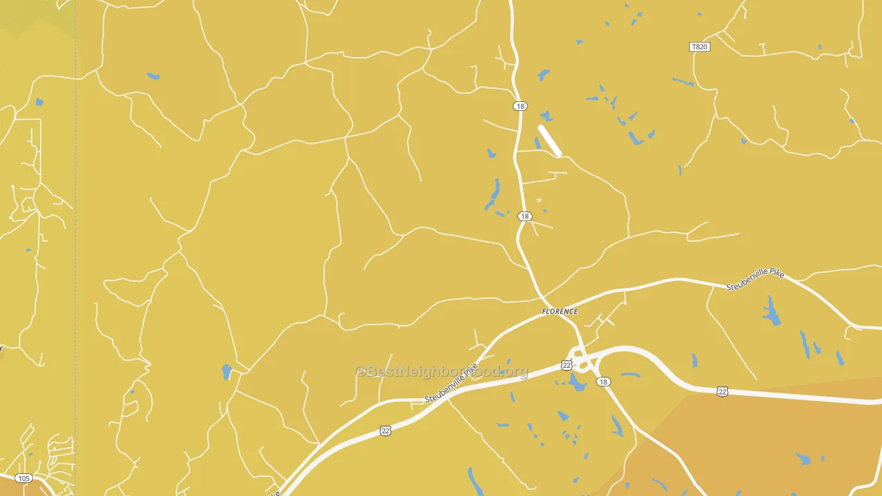 Map of the best neighborhoods in the Florence area, with better matches in green and worse matches in red