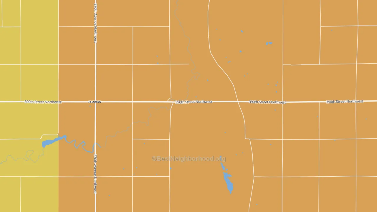 Map of the best neighborhoods in the Florian area, with better matches in green and worse matches in red