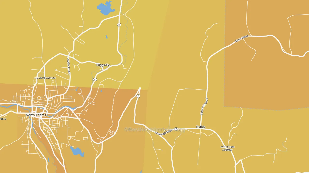 Map of the best neighborhoods in the Florida area, with better matches in green and worse matches in red
