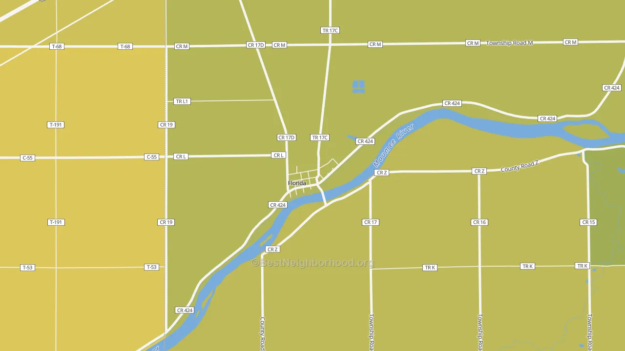 Map of the best neighborhoods in the Florida area, with better matches in green and worse matches in red