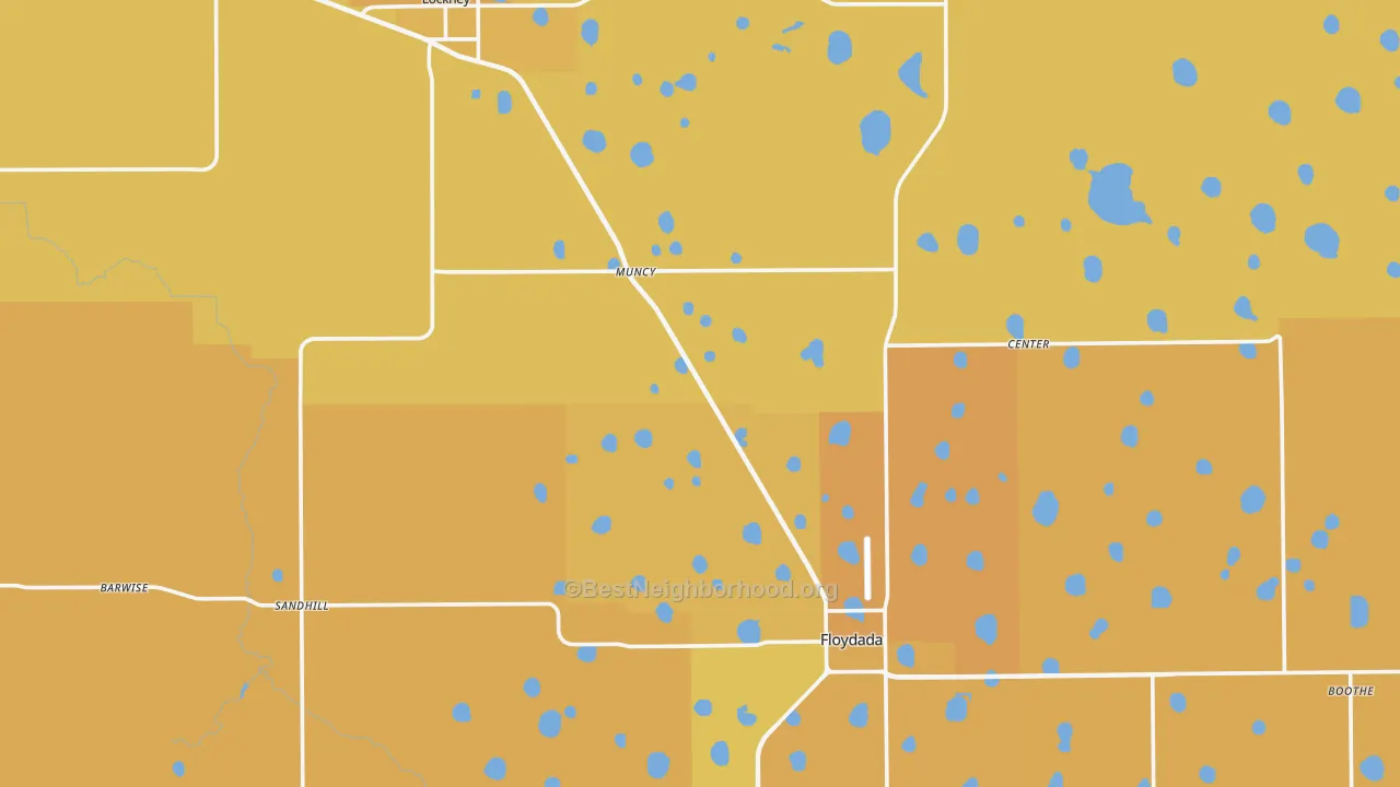 Map of the best neighborhoods in the Floyd County area, with better matches in green and worse matches in red