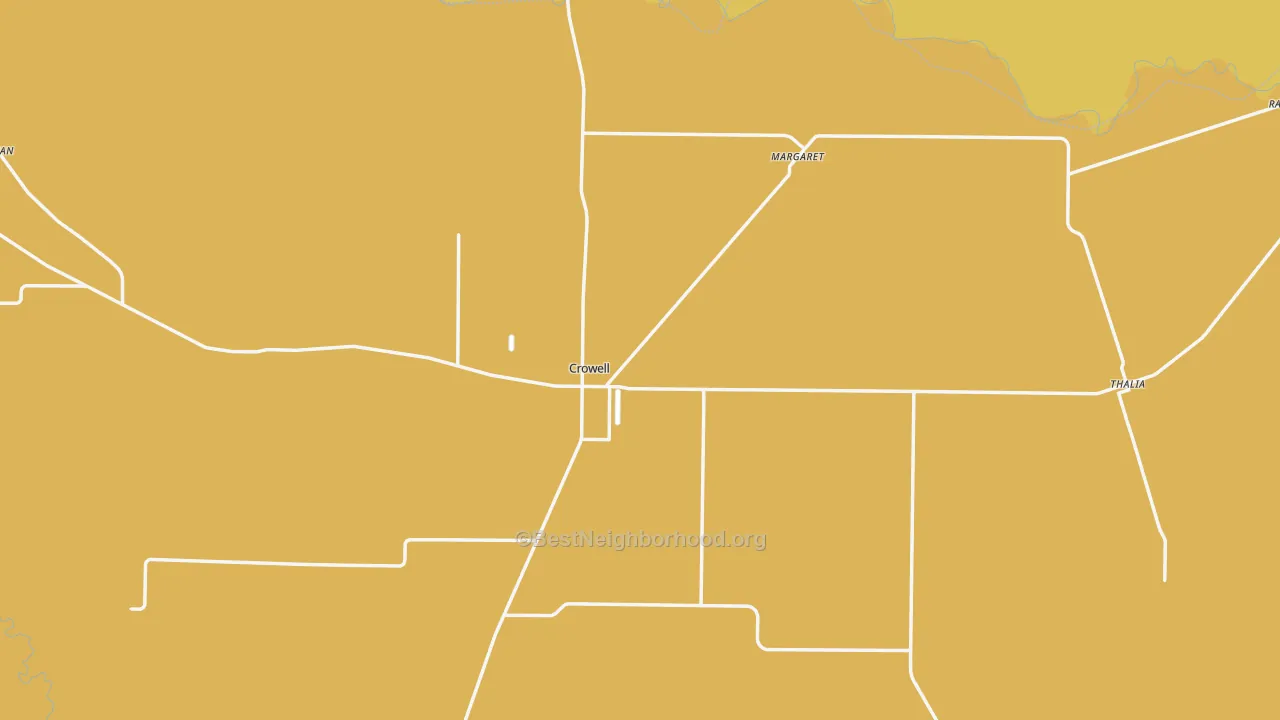 Map of the best neighborhoods in the Foard County area, with better matches in green and worse matches in red