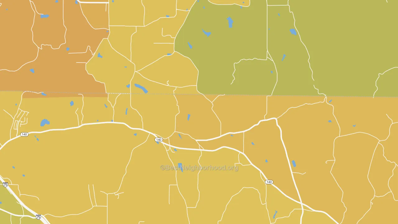 Map of the best neighborhoods in the Folsom area, with better matches in green and worse matches in red
