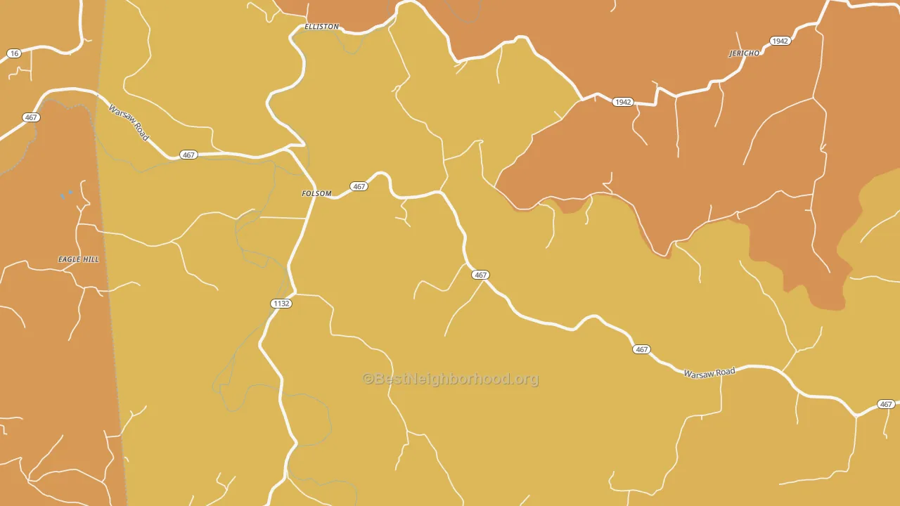 Map of the best neighborhoods in the Folsom area, with better matches in green and worse matches in red