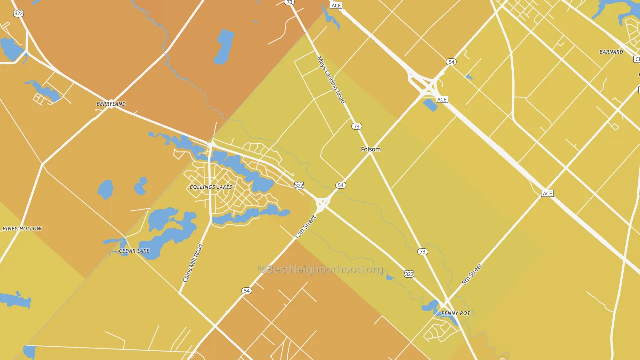 Map of the best neighborhoods in the Folsom area, with better matches in green and worse matches in red