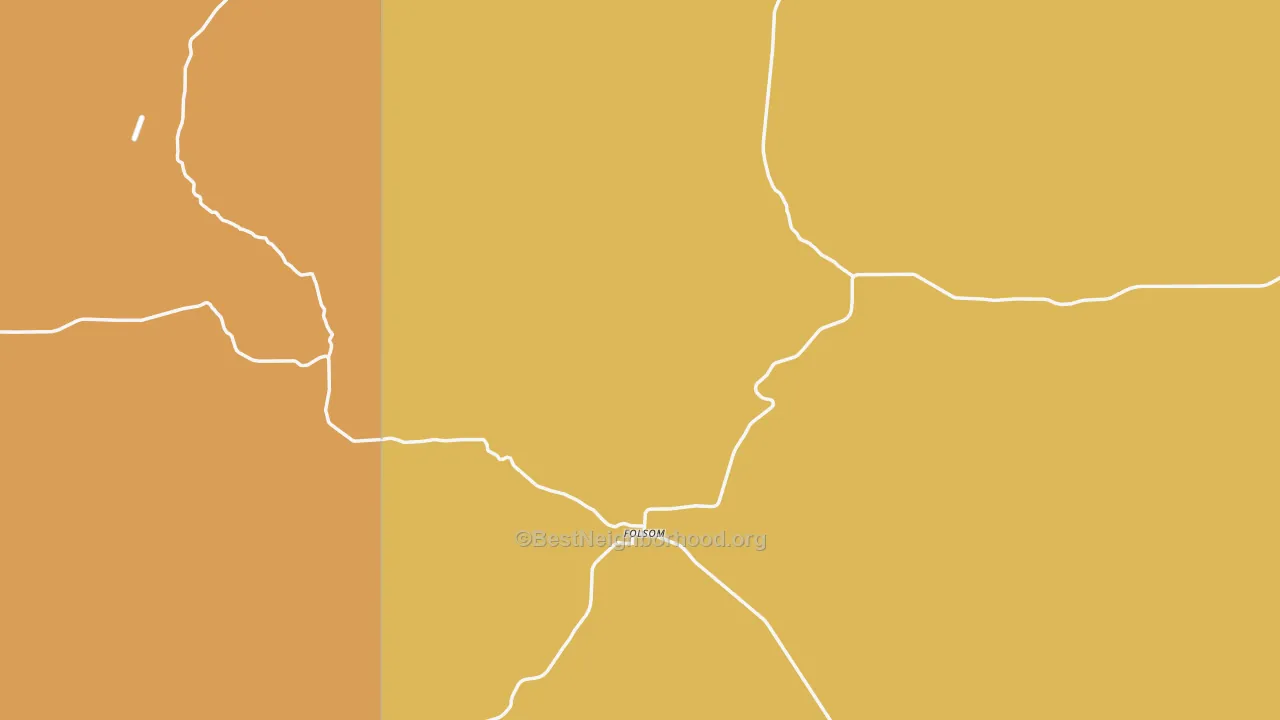 Map of the best neighborhoods in the Folsom area, with better matches in green and worse matches in red