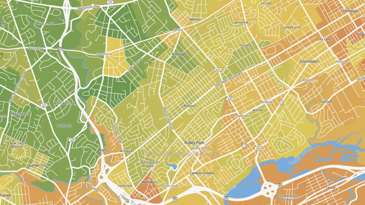 Map of the best neighborhoods in the Folsom area, with better matches in green and worse matches in red