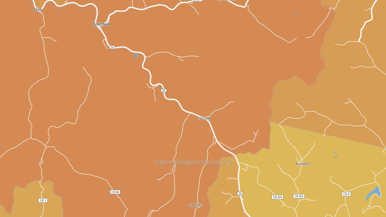 Map of the best neighborhoods in the Folsom area, with better matches in green and worse matches in red