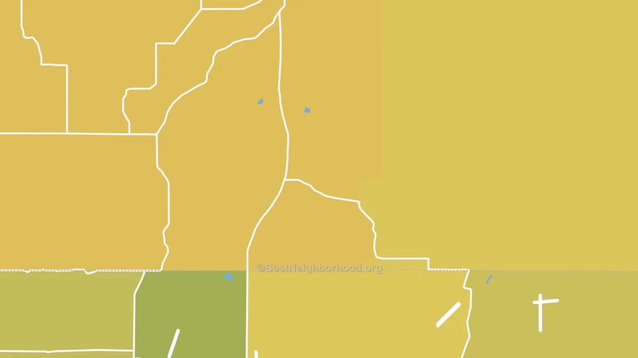 Map of the best neighborhoods in the Fondis area, with better matches in green and worse matches in red