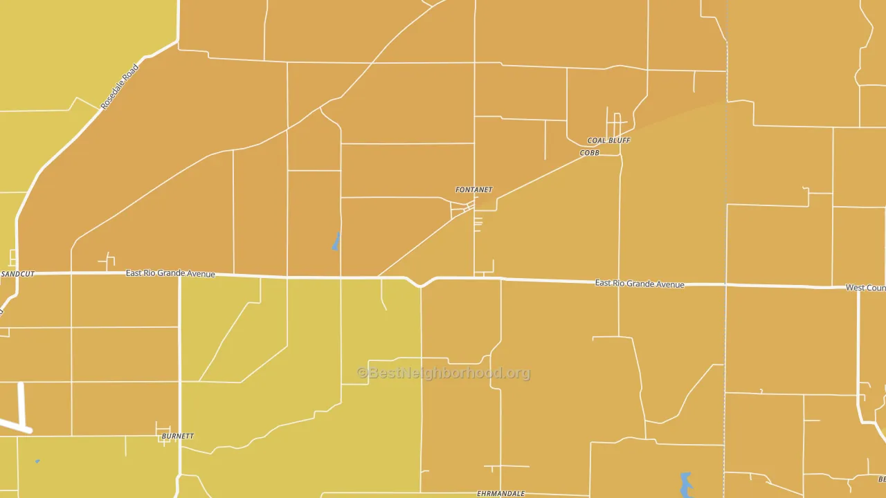 Map of the best neighborhoods in the Fontanet area, with better matches in green and worse matches in red