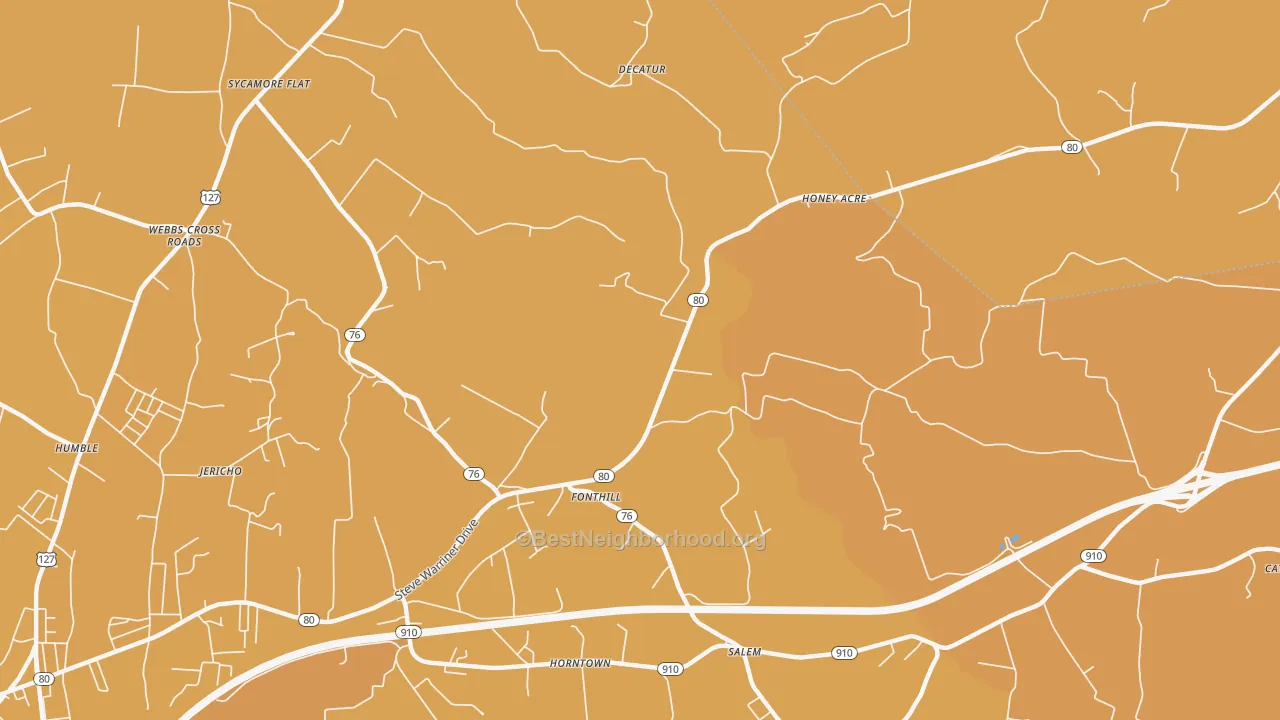 Map of the best neighborhoods in the Fonthill area, with better matches in green and worse matches in red