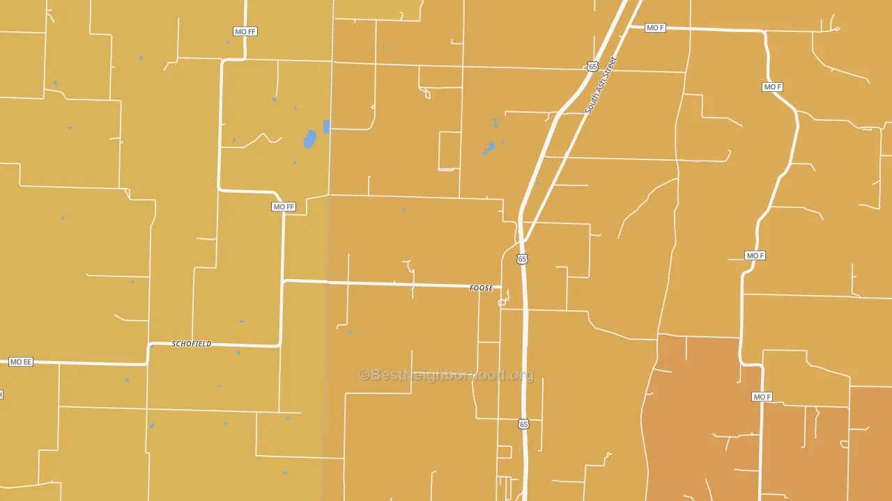 Map of the best neighborhoods in the Foose area, with better matches in green and worse matches in red