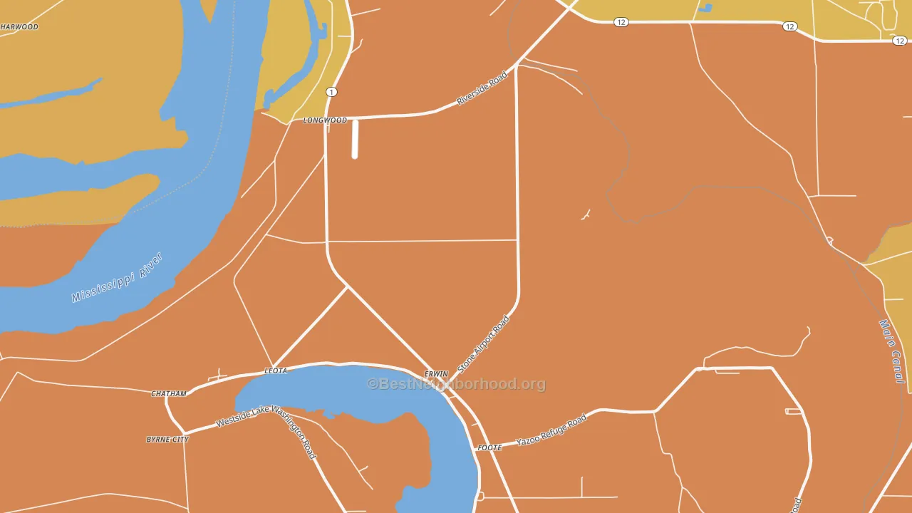 Map of the best neighborhoods in the Foote area, with better matches in green and worse matches in red